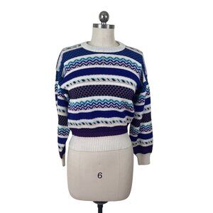 Mountain Crew Neck Sweater Womens Medium Blue Fair Isle Grunge 90s Hipster Y2K